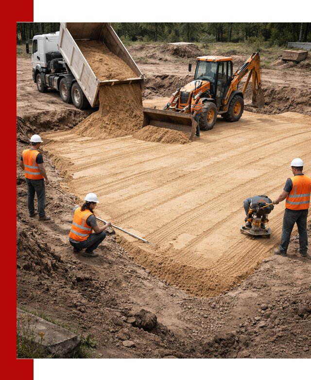 Устройство песчаной подушки для фундаментов и дорог в Артёме